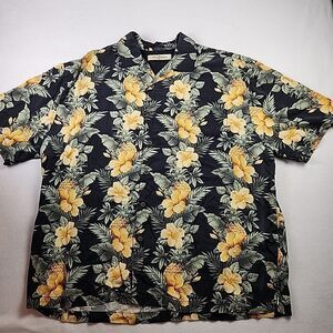 Tommy Bahama Silk Button Down Shirt 1XB Short Sleeve Hawaiian Hibiscus Pineapple